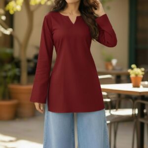 Bell Sleeves Short Maroon Kurti