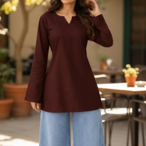 Bell Sleeves Short Brown Kurti