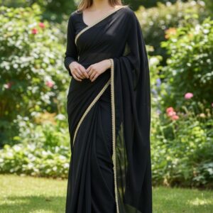 Elegant Black Designer Saree with Golden Border