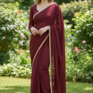 Elegant Maroon Saree with Golden Border